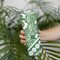 Green Bula Fiji Skinny Tumbler Fijian Language Week Tapa Cloth - Pastel LT14 - Polynesian Pride