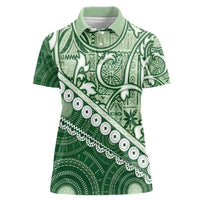Green Bula Fiji Women Polo Shirt Fijian Language Week Tapa Cloth - Pastel