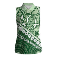 Green Bula Fiji Women Sleeveless Polo Shirt Fijian Language Week Tapa Cloth - Pastel LT14 Female Green - Polynesian Pride