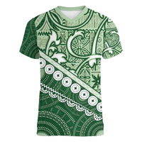 Green Bula Fiji Women V-Neck T-Shirt Fijian Language Week Tapa Cloth - Pastel LT14 Female Green - Polynesian Pride