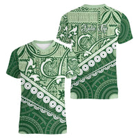 Green Bula Fiji Women V-Neck T-Shirt Fijian Language Week Tapa Cloth - Pastel LT14 - Polynesian Pride