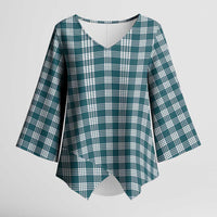 Dark Teal Japanese Palaka Pride Kimono Sleeve Blouse - Polynesian Pride