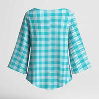 Turquoise Japanese Palaka Pride Kimono Sleeve Blouse - Polynesian Pride