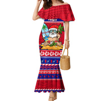 Custom Guam Christmas Family Matching Mermaid Dress and Hawaiian Shirt Guaman Santas Felis Pasgua LT14 Mom's Dress Blue - Polynesian Pride