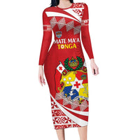 Custom Mate Maa Tonga Family Matching Long Sleeve Bodycon Dress and Hawaiian Shirt 2024 Go Champions LT14 Mom's Dress Red - Polynesian Pride