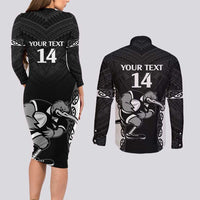 Aotearoa Rugby Custom Couples Matching Long Sleeve Bodycon Dress and Long Sleeve Button Shirt Maori Kiwi - Mascot Style LT14 - Polynesian Pride