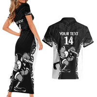 Aotearoa Rugby Custom Couples Matching Short Sleeve Bodycon Dress and Hawaiian Shirt Maori Kiwi - Mascot Style LT14 - Polynesian Pride