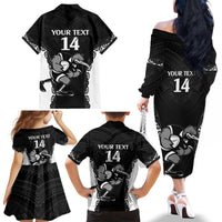 Aotearoa Rugby Custom Family Matching Off The Shoulder Long Sleeve Dress and Hawaiian Shirt Maori Kiwi - Mascot Style LT14 - Polynesian Pride