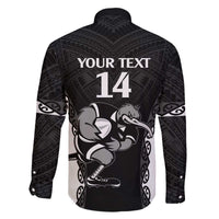 Aotearoa Rugby Custom Family Matching Off The Shoulder Long Sleeve Dress and Hawaiian Shirt Maori Kiwi - Mascot Style LT14 - Polynesian Pride
