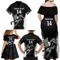 Aotearoa Rugby Custom Family Matching Off Shoulder Maxi Dress and Hawaiian Shirt Maori Kiwi - Mascot Style LT14 - Polynesian Pride