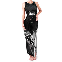 Aotearoa Rugby Custom Family Matching Tank Maxi Dress and Hawaiian Shirt Maori Kiwi - Mascot Style LT14 Mom's Dress Black - Polynesian Pride
