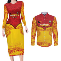 Papua New Guinea Rugby Custom Couples Matching Long Sleeve Bodycon Dress and Long Sleeve Button Shirt Go Kumuls PNG - Polynesian Pattern LT14 Yellow - Polynesian Pride