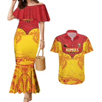 Papua New Guinea Rugby Custom Couples Matching Mermaid Dress and Hawaiian Shirt Go Kumuls PNG - Polynesian Pattern LT14 Yellow - Polynesian Pride
