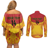 Papua New Guinea Rugby Custom Couples Matching Off Shoulder Short Dress and Long Sleeve Button Shirt Go Kumuls PNG - Polynesian Pattern LT14 - Polynesian Pride