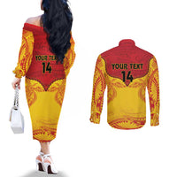 Papua New Guinea Rugby Custom Couples Matching Off The Shoulder Long Sleeve Dress and Long Sleeve Button Shirt Go Kumuls PNG - Polynesian Pattern LT14 - Polynesian Pride