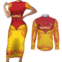 Papua New Guinea Rugby Custom Couples Matching Short Sleeve Bodycon Dress and Long Sleeve Button Shirt Go Kumuls PNG - Polynesian Pattern LT14 Yellow - Polynesian Pride
