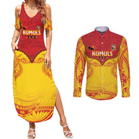 Papua New Guinea Rugby Custom Couples Matching Summer Maxi Dress and Long Sleeve Button Shirt Go Kumuls PNG - Polynesian Pattern LT14 Yellow - Polynesian Pride