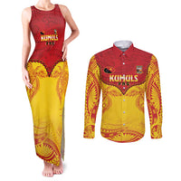 Papua New Guinea Rugby Custom Couples Matching Tank Maxi Dress and Long Sleeve Button Shirt Go Kumuls PNG - Polynesian Pattern LT14 Yellow - Polynesian Pride