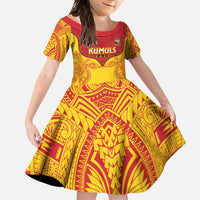 Papua New Guinea Rugby Custom Family Matching Long Sleeve Bodycon Dress and Hawaiian Shirt Go Kumuls PNG - Polynesian Pattern LT14 Daughter's Dress Yellow - Polynesian Pride