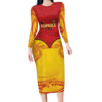 Papua New Guinea Rugby Custom Family Matching Long Sleeve Bodycon Dress and Hawaiian Shirt Go Kumuls PNG - Polynesian Pattern LT14 Mom's Dress Yellow - Polynesian Pride