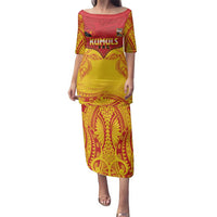 Papua New Guinea Rugby Custom Family Matching Puletasi and Hawaiian Shirt Go Kumuls PNG - Polynesian Pattern LT14 Mom's Dress Yellow - Polynesian Pride