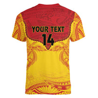 Papua New Guinea Rugby Custom Women V-Neck T-Shirt Go Kumuls PNG - Polynesian Pattern LT14 - Polynesian Pride