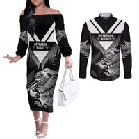 Aotearoa Silver Fern Rugby Custom Couples Matching Off The Shoulder Long Sleeve Dress and Long Sleeve Button Shirt 2024 Go Kiwi LT14 Black - Polynesian Pride