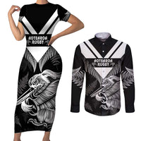 Aotearoa Silver Fern Rugby Custom Couples Matching Short Sleeve Bodycon Dress and Long Sleeve Button Shirt 2024 Go Kiwi LT14 Black - Polynesian Pride
