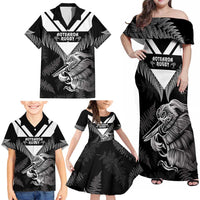 Aotearoa Silver Fern Rugby Custom Family Matching Off Shoulder Maxi Dress and Hawaiian Shirt 2024 Go Kiwi LT14 - Polynesian Pride