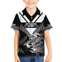 Aotearoa Silver Fern Rugby Custom Family Matching Off Shoulder Maxi Dress and Hawaiian Shirt 2024 Go Kiwi LT14 Son's Shirt Black - Polynesian Pride