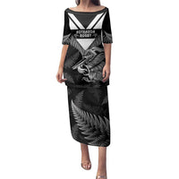 Aotearoa Silver Fern Rugby Custom Family Matching Puletasi and Hawaiian Shirt 2024 Go Kiwi LT14 Mom's Dress Black - Polynesian Pride