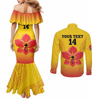 Orchids PNG Rugby Custom Couples Matching Mermaid Dress and Long Sleeve Button Shirt Go Champions Papua New Guinea LT14 - Polynesian Pride