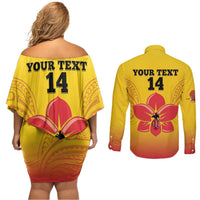 Orchids PNG Rugby Custom Couples Matching Off Shoulder Short Dress and Long Sleeve Button Shirt Go Champions Papua New Guinea LT14 - Polynesian Pride