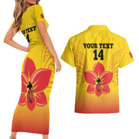 Orchids PNG Rugby Custom Couples Matching Short Sleeve Bodycon Dress and Hawaiian Shirt Go Champions Papua New Guinea LT14 - Polynesian Pride