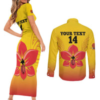 Orchids PNG Rugby Custom Couples Matching Short Sleeve Bodycon Dress and Long Sleeve Button Shirt Go Champions Papua New Guinea LT14 - Polynesian Pride