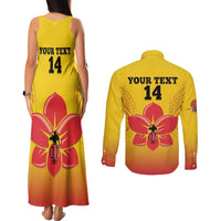Orchids PNG Rugby Custom Couples Matching Tank Maxi Dress and Long Sleeve Button Shirt Go Champions Papua New Guinea LT14 - Polynesian Pride