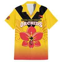 Orchids PNG Rugby Custom Family Matching Off Shoulder Maxi Dress and Hawaiian Shirt Go Champions Papua New Guinea LT14 Dad's Shirt - Short Sleeve Yellow - Polynesian Pride