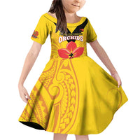 Orchids PNG Rugby Custom Family Matching Off Shoulder Short Dress and Hawaiian Shirt Go Champions Papua New Guinea LT14 Daughter's Dress Yellow - Polynesian Pride