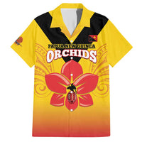 Orchids PNG Rugby Custom Family Matching Short Sleeve Bodycon Dress and Hawaiian Shirt Go Champions Papua New Guinea LT14 Dad's Shirt - Short Sleeve Yellow - Polynesian Pride