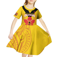 Orchids PNG Rugby Custom Kid Short Sleeve Dress Go Champions Papua New Guinea LT14 - Polynesian Pride