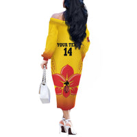 Orchids PNG Rugby Custom Off The Shoulder Long Sleeve Dress Go Champions Papua New Guinea LT14 - Polynesian Pride