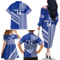 Fetu Samoa Rugby Custom Family Matching Off The Shoulder Long Sleeve Dress and Hawaiian Shirt Siapo Pattern - Sporty Style LT14 - Polynesian Pride
