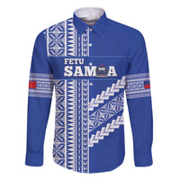 Fetu Samoa Rugby Custom Family Matching Off The Shoulder Long Sleeve Dress and Hawaiian Shirt Siapo Pattern - Sporty Style LT14 Dad's Shirt - Long Sleeve Blue - Polynesian Pride
