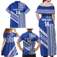 Fetu Samoa Rugby Custom Family Matching Off Shoulder Maxi Dress and Hawaiian Shirt Siapo Pattern - Sporty Style LT14 - Polynesian Pride