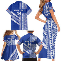 Fetu Samoa Rugby Custom Family Matching Short Sleeve Bodycon Dress and Hawaiian Shirt Siapo Pattern - Sporty Style LT14 - Polynesian Pride