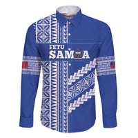 Fetu Samoa Rugby Custom Family Matching Tank Maxi Dress and Hawaiian Shirt Siapo Pattern - Sporty Style LT14 Dad's Shirt - Long Sleeve Blue - Polynesian Pride