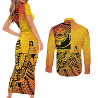 Marquesas Islands Couples Matching Short Sleeve Bodycon Dress and Long Sleeve Button Shirt Marquesan Matatiki Fish Hook Patutiki - Polynesian Pride