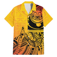 Marquesas Islands Family Matching Mermaid Dress and Hawaiian Shirt Marquesan Matatiki Fish Hook Patutiki LT14 Dad's Shirt - Short Sleeve Yellow - Polynesian Pride