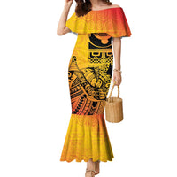 Marquesas Islands Family Matching Mermaid Dress and Hawaiian Shirt Marquesan Matatiki Fish Hook Patutiki LT14 Mom's Dress Yellow - Polynesian Pride