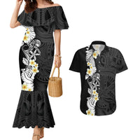 Black Samoa Tattoo Couples Matching Mermaid Dress and Hawaiian Shirt Plumeria Samoan Ocean Tatau Pattern LT14 Black - Polynesian Pride